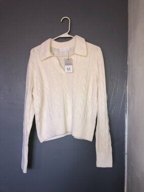 NWT Primark Cares Womens Ivory Cable Knit Long Sleeve Sweater Wool Polyester Med